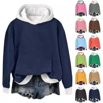 Женская мода, повседневные универсальные повседневные толстовки, топы с длинными рукавами, толстовки L чёрный