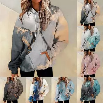 Женская мода Повседневные Универсальные Повседневные толстовки с круглым вырезом Графика Повседневные с длинным рукавом Градиент Лоскутная верхняя одежда с принтом Толстовки L чёрный
