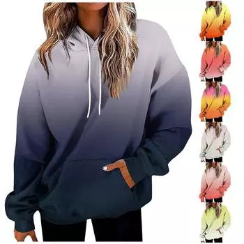 Женская мода Повседневные Универсальные Повседневные толстовки с круглым вырезом Графика Повседневные с длинным рукавом Градиент Лоскутная верхняя одежда с принтом Толстовки L горячий розовый