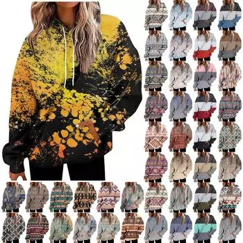 Женская мода Повседневные Универсальные Повседневные толстовки с круглым вырезом Графика Повседневные с длинным рукавом Градиент Лоскутная верхняя одежда с принтом Толстовки L синий