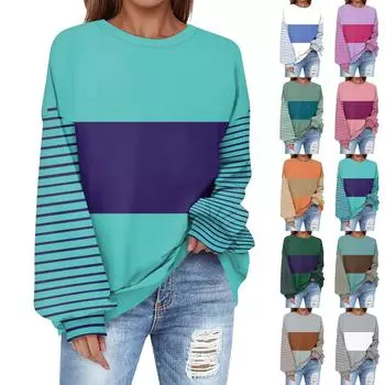 Женская мода повседневные универсальные повседневные толстовки с длинным рукавом с цветными блоками L