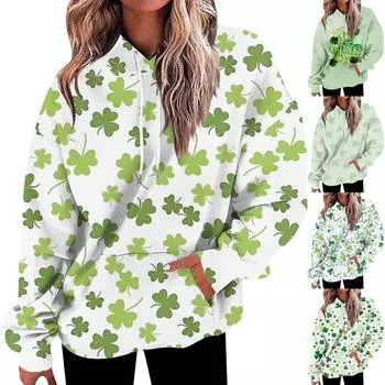 Женская мода повседневные универсальные повседневные толстовки с круглым вырезом с рисунком, повседневные, с длинным рукавом, градиентные, пэчворк, St. Свитшоты с принтом ко Дню Святого Патрика XXXXXL белый