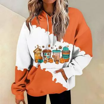Женская мода, повседневные универсальные повседневные толстовки с круглым вырезом, повседневные толстовки в стиле пэчворк с длинными рукавами оранжевый