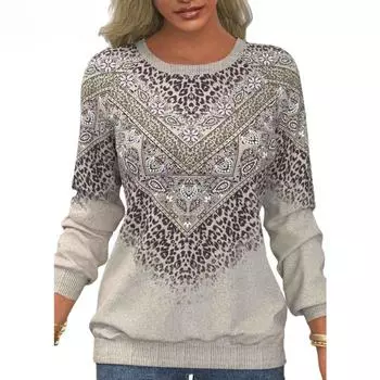 Женская мода, повседневные весенне-осенние пуловеры с круглым вырезом и длинными рукавами с длинными рукавами S