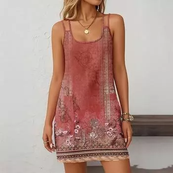 Женская мода повседневные винтажные цветочные платья с карманами платья S красный