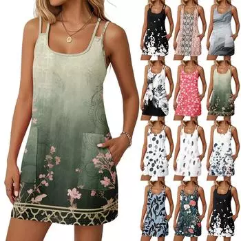 Женская мода повседневные винтажные цветочные платья с карманами платья L