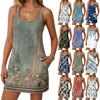 Женская мода повседневные винтажные цветочные платья с карманами платья L