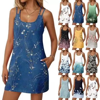 Женская мода повседневные винтажные цветочные платья с карманами платья L