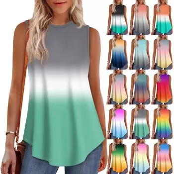 Женская мода повседневный безрукавка жилет винтажный принт круглый вырез без рукавов топ L чёрный