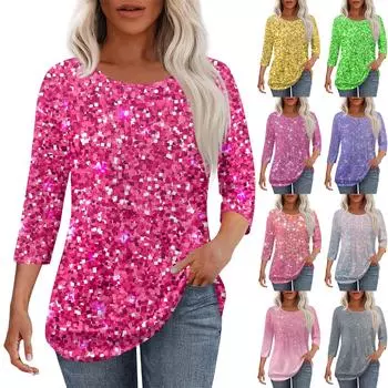 Женская мода повседневный цветочный принт плиссированный круглый вырез повседневный рукав три четверти весна и лето топ M