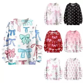 Женская мода повседневный длинный рукав бант принт милый ворот шерстяной трикотажный пуловер топ L чёрный