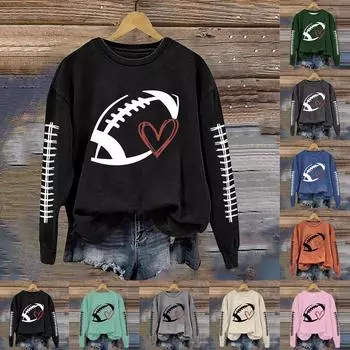 Женская мода повседневный длинный рукав принтованный круглый вырез свитер топ XXL хаки