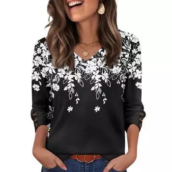 Женская мода, повседневный и ретро топ с V-образным вырезом L чёрный