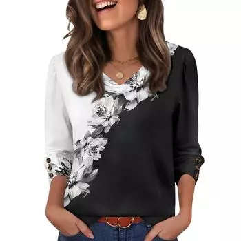 Женская мода, повседневный и ретро топ с V-образным вырезом L чёрный