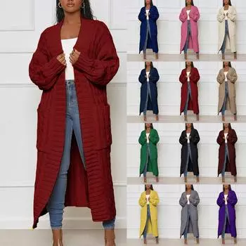 Женская мода повседневный кардиган Crum Cave однотонный вязаный свитер пальто L чёрный