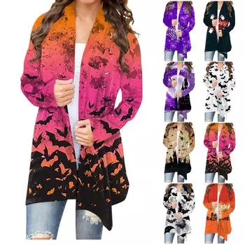 Женская мода, повседневный кардиган с цветочным принтом на Хэллоуин, куртка средней длины, пальто XXXXXL жёлтый