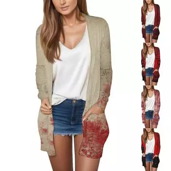 Женская мода, повседневный кардиган с принтом на Хэллоуин, средней длины, куртка, пальто XXL