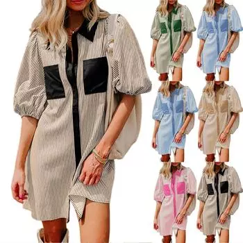 Женская мода повседневный кардиган со средним рукавом и пуговицами в полоску платья L чёрный