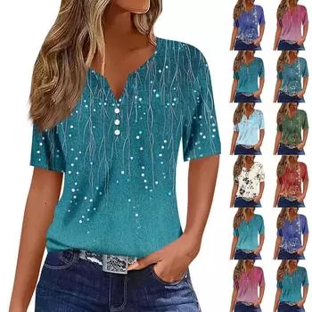 Женская мода повседневный короткий рукав цветочный принт топ XL бежевый