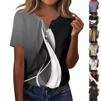 Женская мода повседневный короткий рукав цветочный принт топ L бежевый