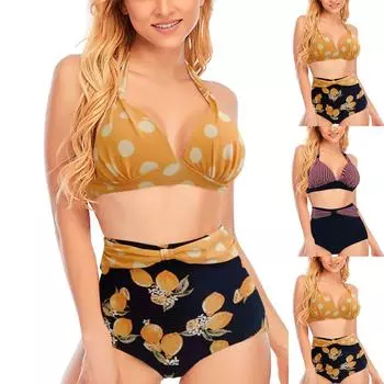 Женская мода, повседневный купальник из двух частей, лето 2022, бикини с принтом S жёлтый