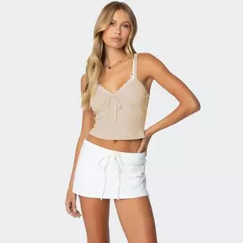 Женская Мода Повседневный Летний Сексуальный Однотонный Кружевной Топ-Майка с Низким Вырезом M бежевый