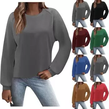 Женская мода повседневный однотонный круглый вырез рукав длинный рукав топ L чёрный