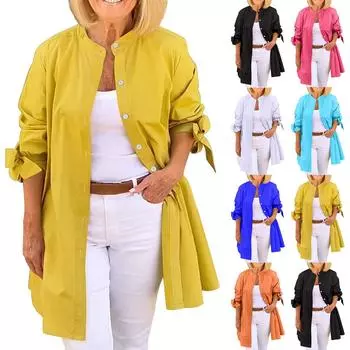 Женская мода повседневный однотонный однобортный кардиган с длинными рукавами футболка рубашка XXL