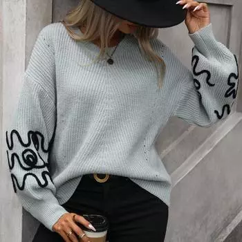 Женская мода повседневный однотонный принт осень зима с капюшоном женский вязаный свитер с однотонным узором, модный свитер для женщин XL белый
