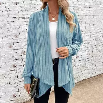 Женская мода, повседневный однотонный принт, осенне-зимний кардиган с длинным рукавом, пальто M темно-синий