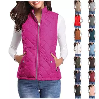 Женская мода, повседневный однотонный теплый хлопковый жилет с воротником-стойкой на молнии и карманом, пальто L чёрный