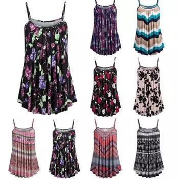 Женская мода, повседневный пляжный летний свободный топ на подтяжках с круглым вырезом и принтом M синий