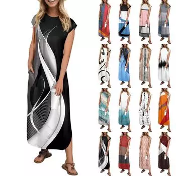 Женская мода повседневный пляжный отдых винтажный лоскутный принт сарафан длиной до колена пляжная юбка с карманом юбка XXL