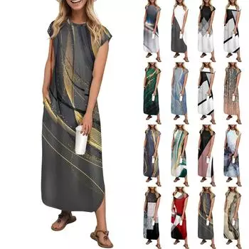 Женская мода повседневный пляжный отдых винтажный лоскутный принт сарафан длиной до колена пляжная юбка с карманом юбка XXXL