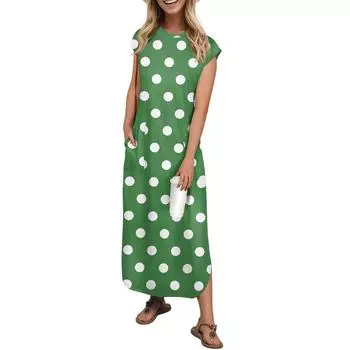 Женская мода повседневный пляжный сарафан с принтом в горошек длиной до колена пляжная юбка с карманом юбка S зелёный