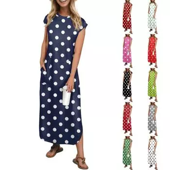 Женская мода повседневный пляжный сарафан с принтом в горошек длиной до колена пляжная юбка с карманом юбка L армия зеленый