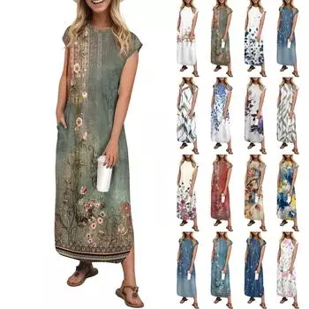 Женская мода повседневный пляжный сарафан с винтажным цветочным принтом длиной до колена пляжная юбка с карманом юбка M