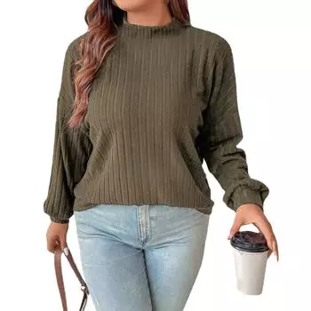 Женская мода Повседневный полосатый топ с начесом, полувысоким воротником, однотонный, с длинным рукавом XL