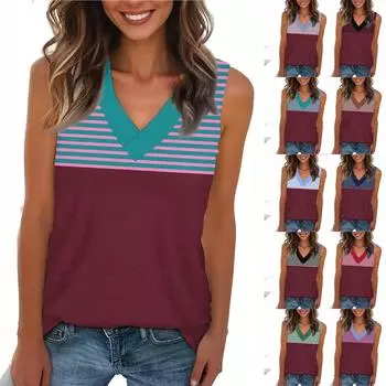 Женская мода повседневный повседневный универсальный полосатый фактурный облегающий летний жилет-топ XXXXL винный