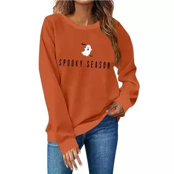 Женская мода повседневный принт повседневный длинный рукав круглый вырез толстовка топ XXL