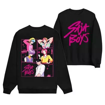 Женская мода повседневный принт повседневный длинный рукав круглый вырез толстовка топ L чёрный