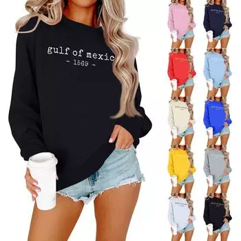 Женская мода повседневный принт повседневный длинный рукав круглый вырез толстовка топ XL бежевый