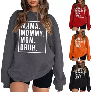 Женская мода повседневный принт свободная толстовка с круглым вырезом и длинными рукавами L чёрный