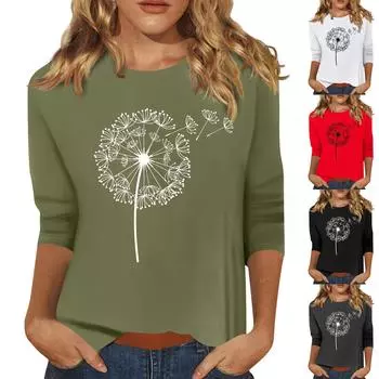 Женская мода повседневный принтованный топ с семью рукавами и круглым вырезом XXL чёрный