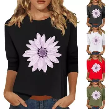 Женская мода повседневный принтованный топ с семью рукавами и круглым вырезом L