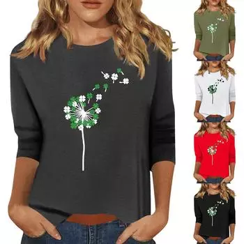 Женская мода повседневный принтованный топ с семью рукавами и круглым вырезом XXL белый