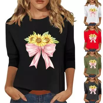 Женская мода повседневный принтованный топ с семью рукавами и круглым вырезом XXL