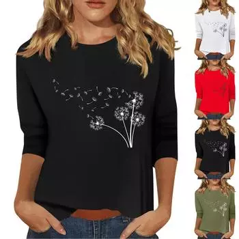 Женская мода повседневный принтованный топ с семью рукавами и круглым вырезом XXL