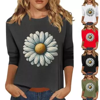 Женская мода повседневный принтованный топ с семью рукавами и круглым вырезом XL