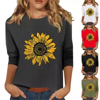 Женская мода повседневный принтованный топ с семью рукавами и круглым вырезом L белый